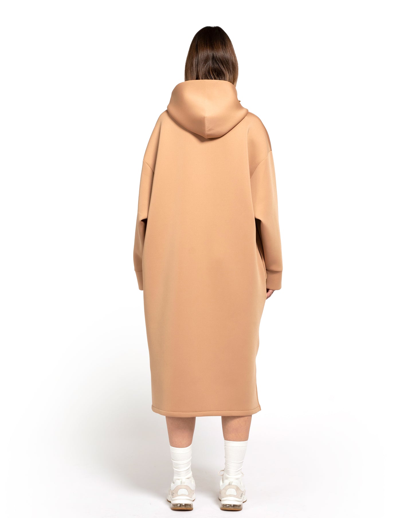 Scuba Oversized Hoodie dress Beige