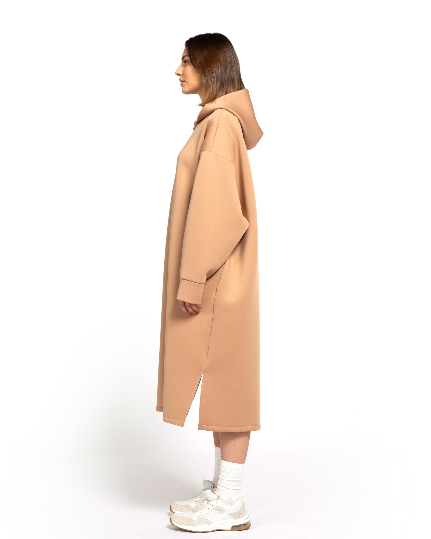 Scuba Oversized Hoodie dress Beige