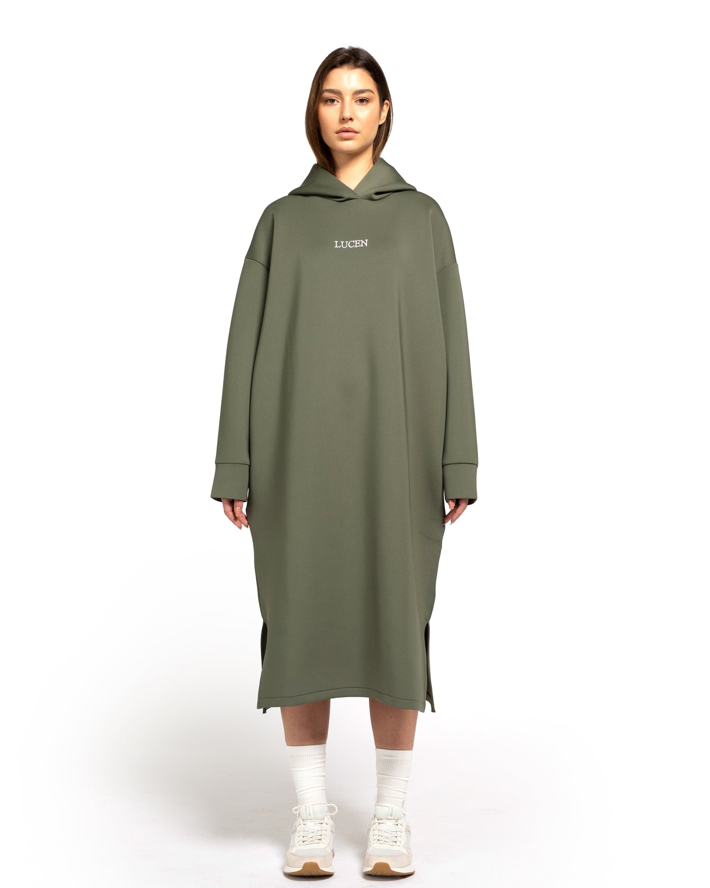 Scuba Oversized Hoodie dress Green