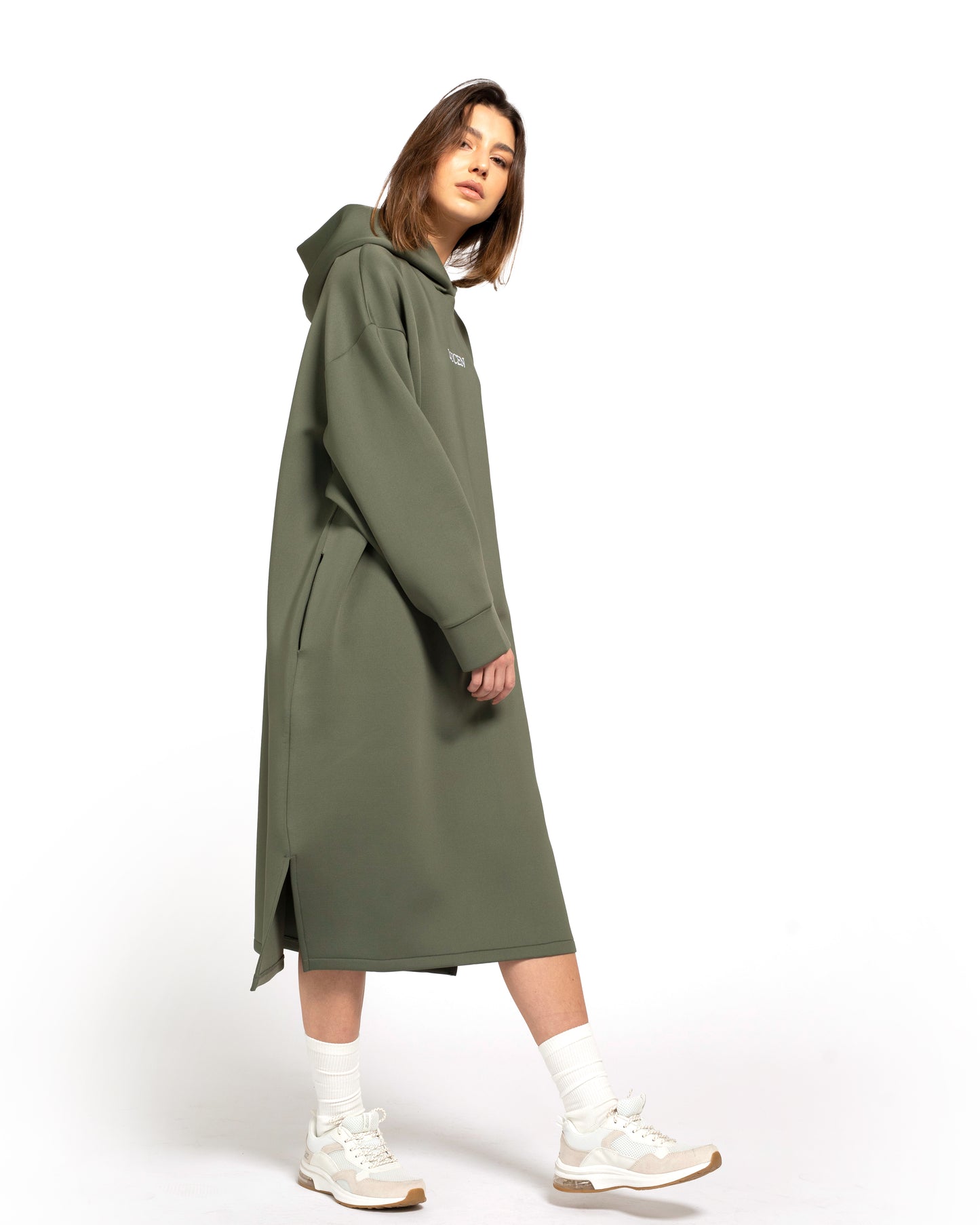 Scuba Oversized Hoodie dress Green